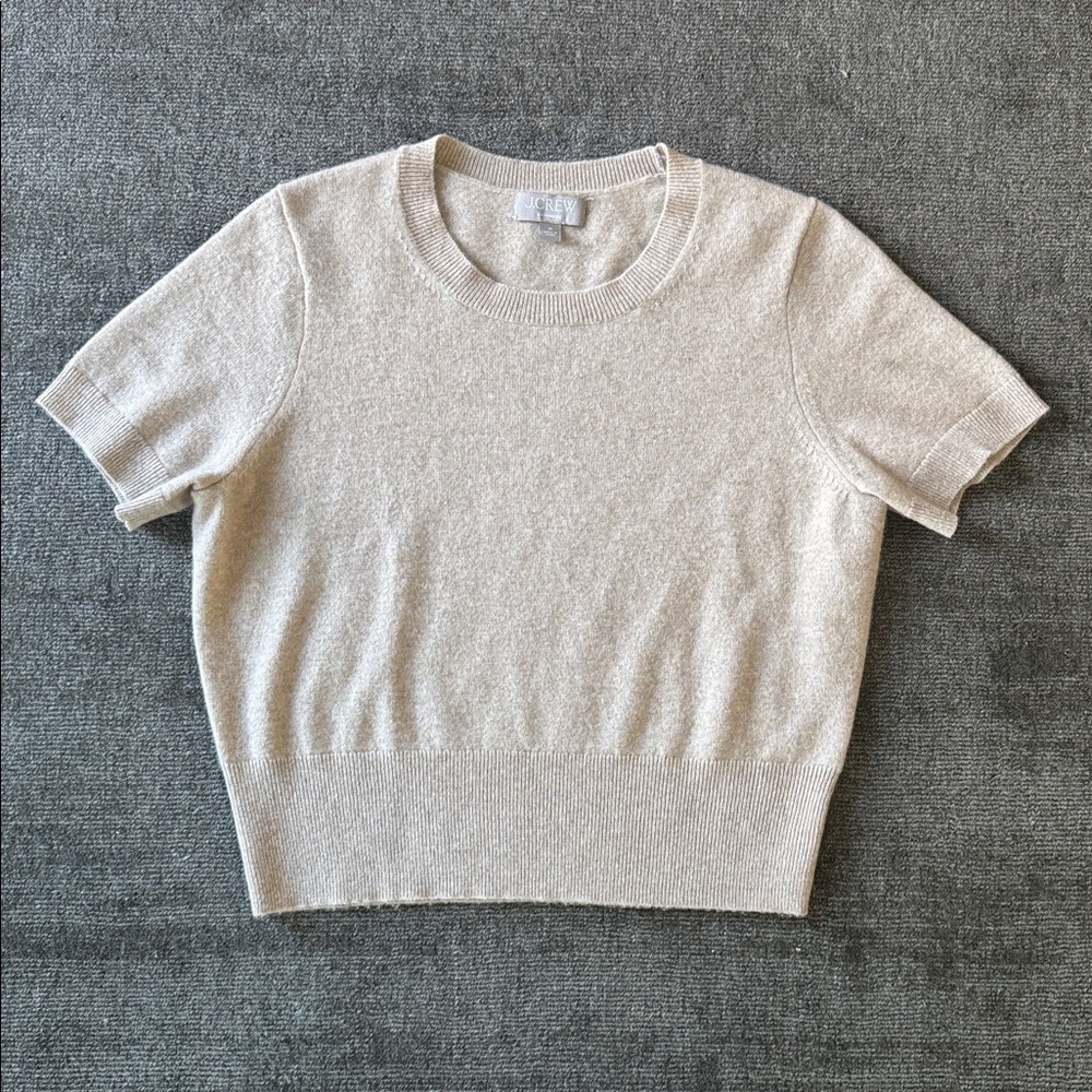 J Crew Cashmere Shrunken T-Shirt Short Sleeve Sweater CA082 Heather Linen Tan M - Picture 7 of 12